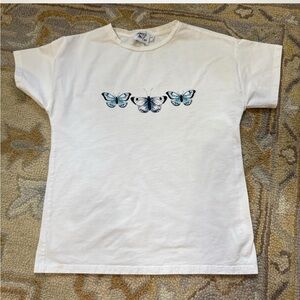 Princess Polly White Tee with Blue Butterfly Design